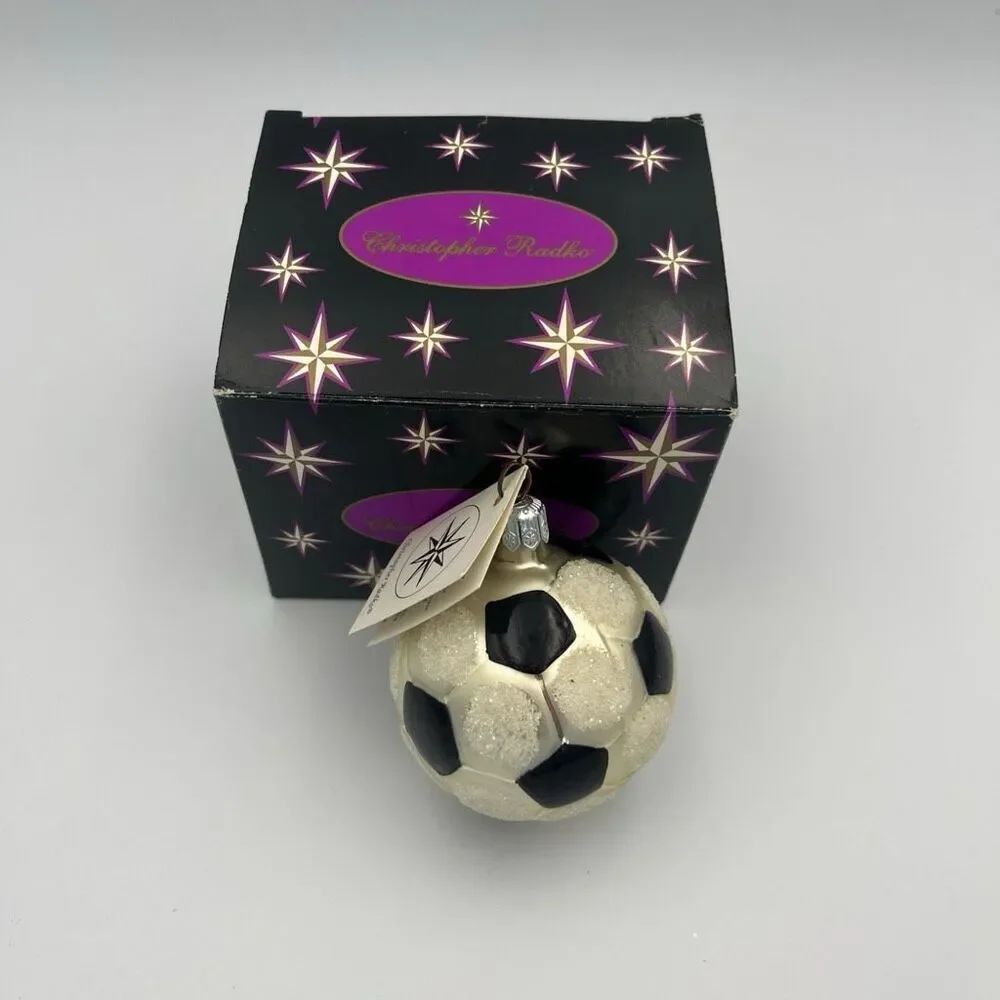 Christopher Radko Soccer Ball Bliwn Glass Ornament W Box
